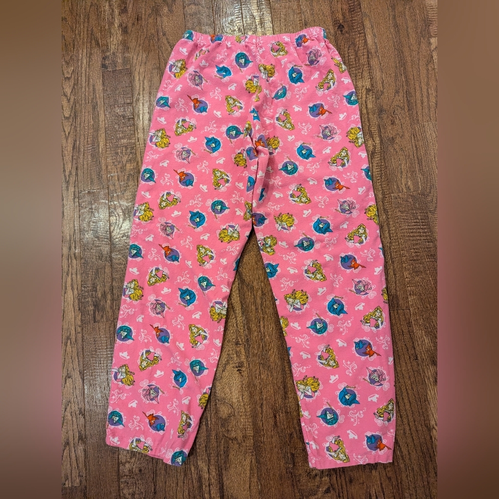 Vintage Sleepng Beauty Birds & Fairy Godmother Pink Flannel Pajama Pants Sz M/L
